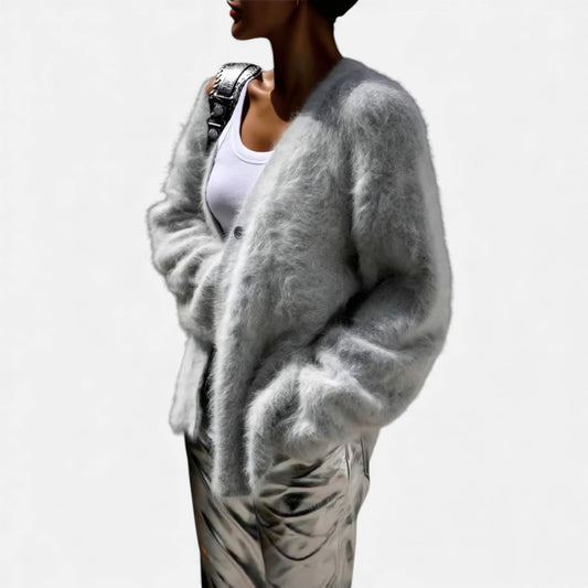 Morani | Women’s Mink‑Pile V‑Neck Cardigan