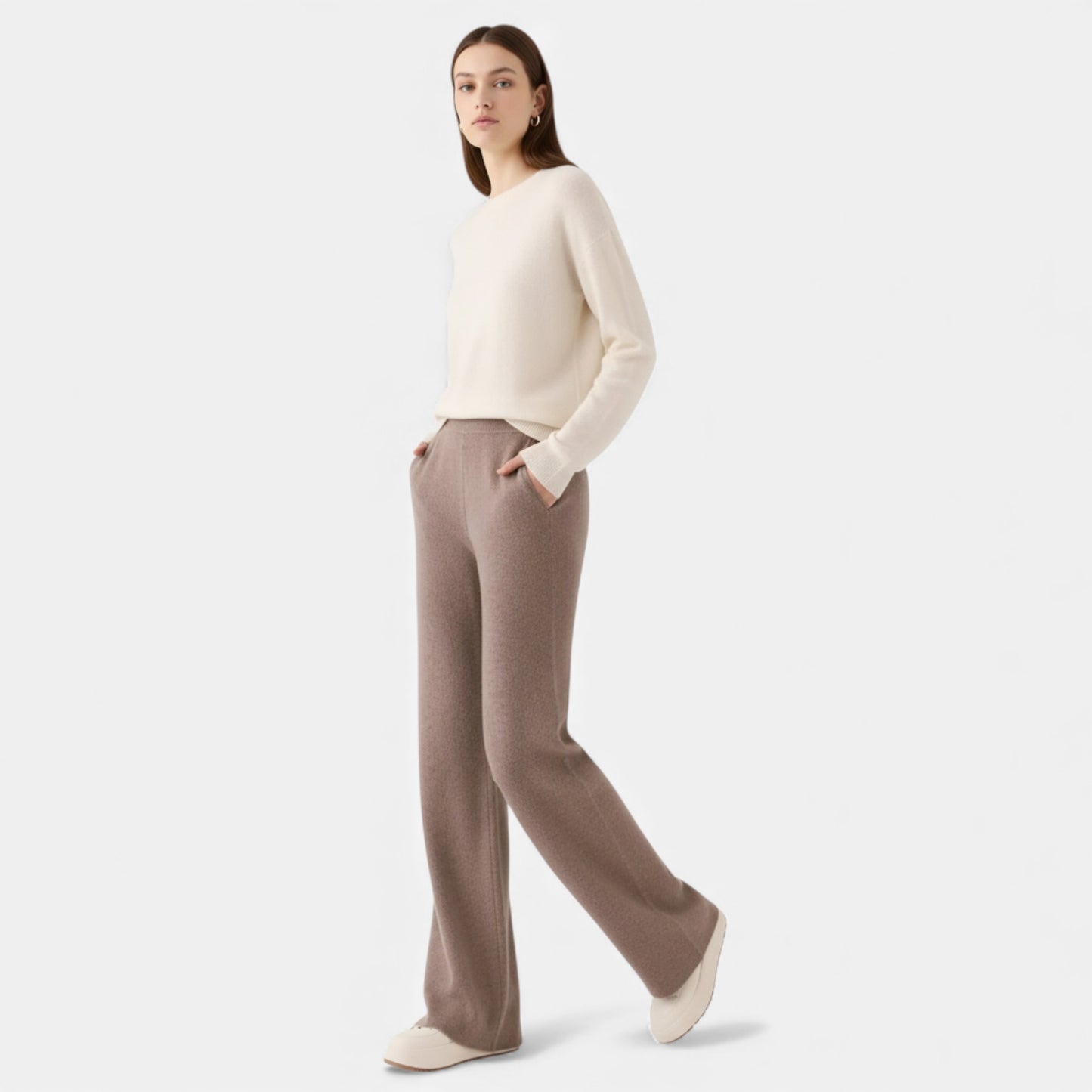Morani | Women’s High-Waist Bouclé Knit Trousers