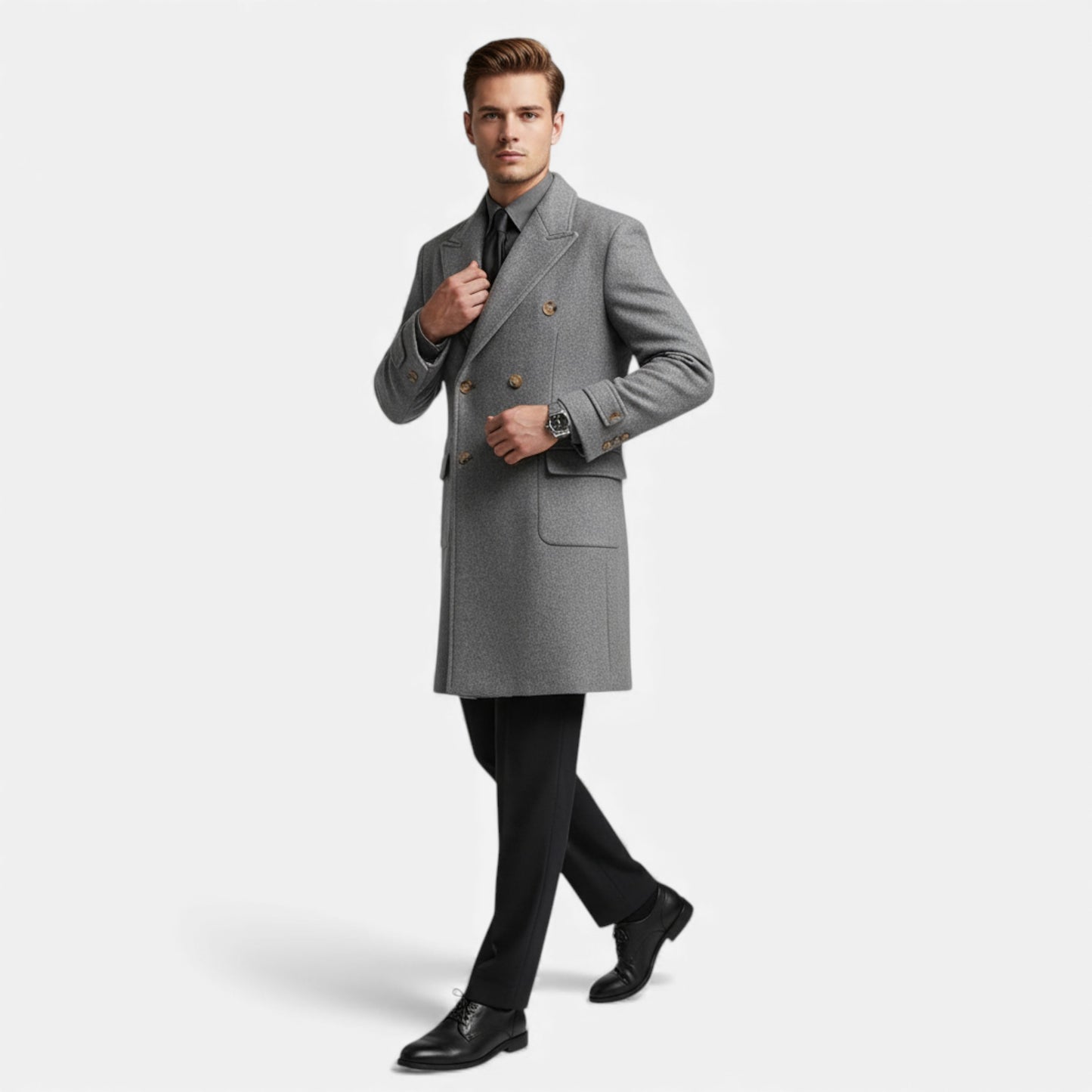 Morani | Men’s Tweed Cashmere Double-Breasted Overcoat