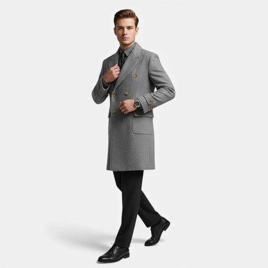 Morani | Men’s Tweed Cashmere Double-Breasted Overcoat